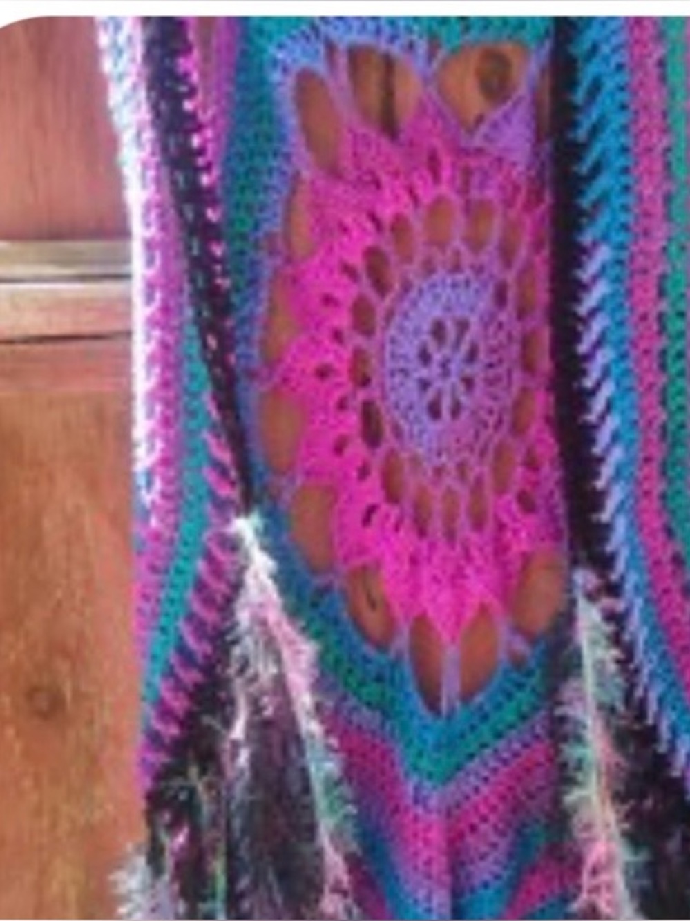 Crochet Boho Vest in Fuchsia, Teal & Purple